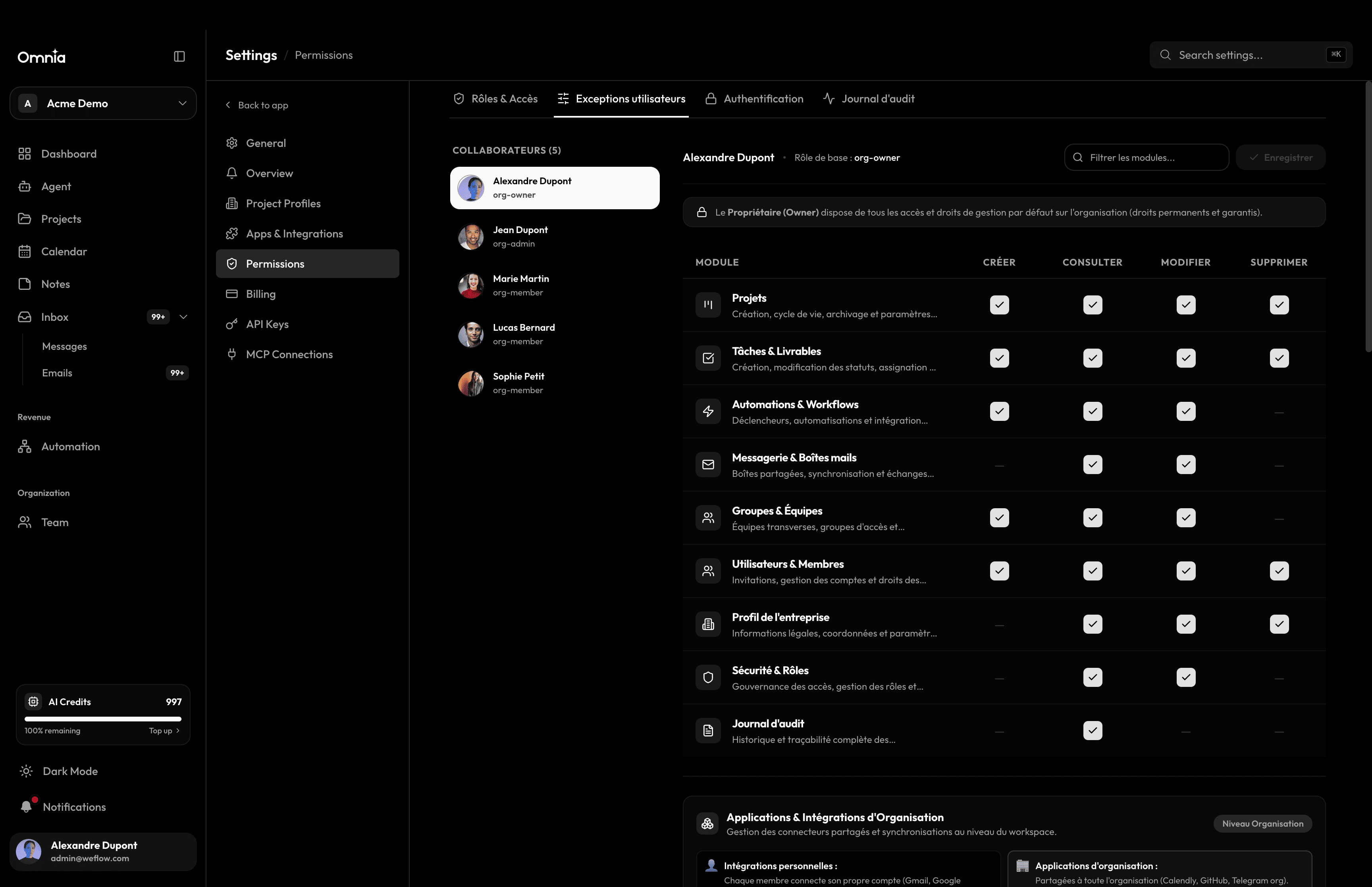 Individual collaborator permission management