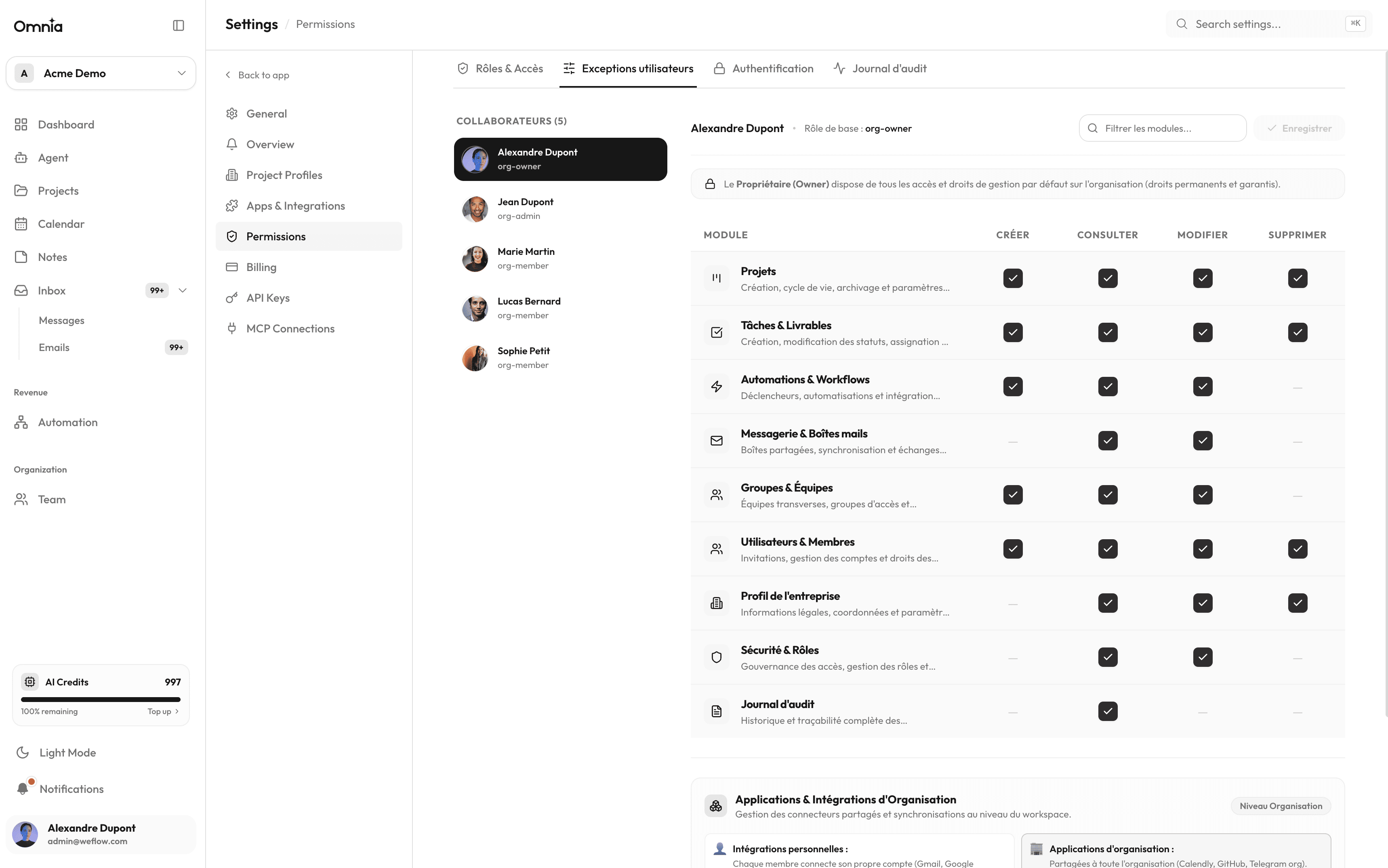 Individual collaborator permission management