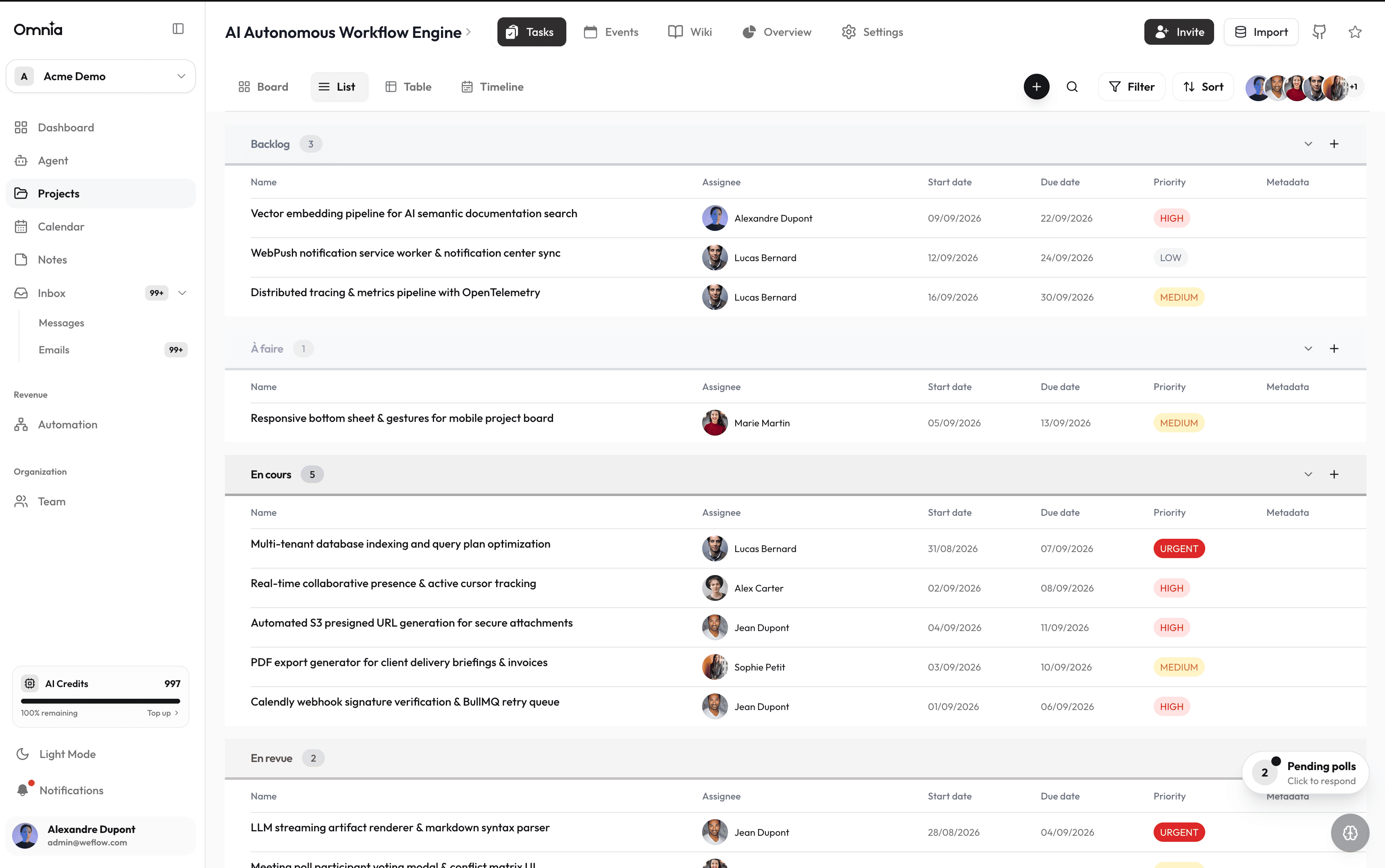 Project List view